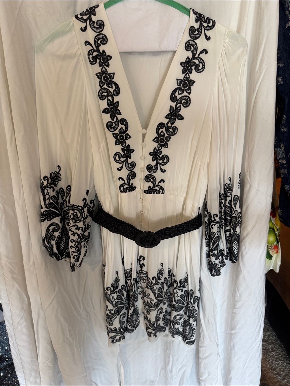 ANTONIO MELANI White Dress with Black Embroidery